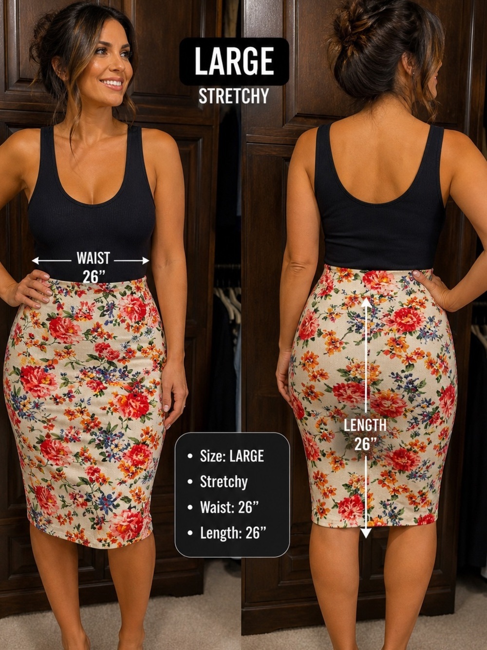 Derek heart Floral Pencil Skirt in Cream LARGE 26” waist
26” length